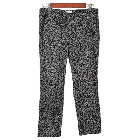 J Jill Black White Floral Stretch Pants Size 6 Petite Boho Pull On Cropped - Picture 1 of 7